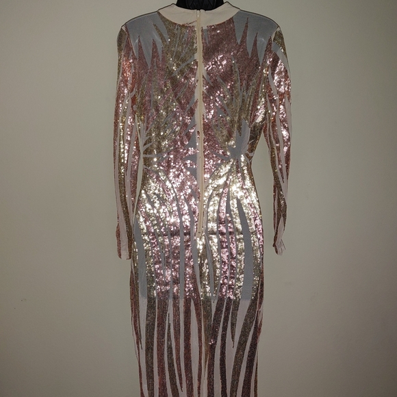 Long Sleeve Nude Mesh Dress - Picture 2 of 4